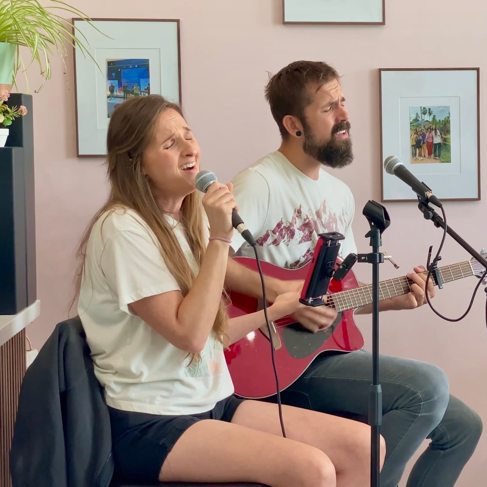 The Gartleys leading music during Story + Song at Agape Café